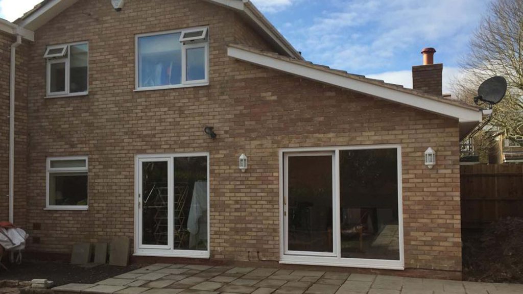 Side of house extension Kenilworth Warwickshire single storey brick.